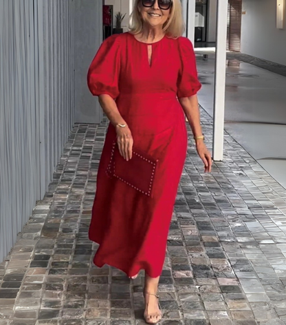 Whitney | Elegant Puff Sleeve Midi Dress