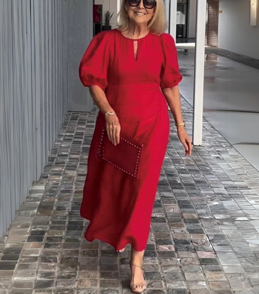 Whitney | Elegant Puff Sleeve Midi Dress